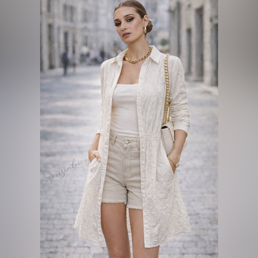 Pedro del Hierro White Cotton Eyelet Shirt Dress